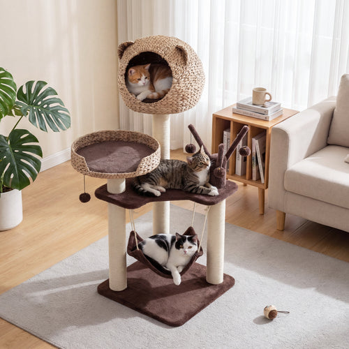 Multi-Level Cat Tree With Condo, Hammock, Rotatable Balls, Brown