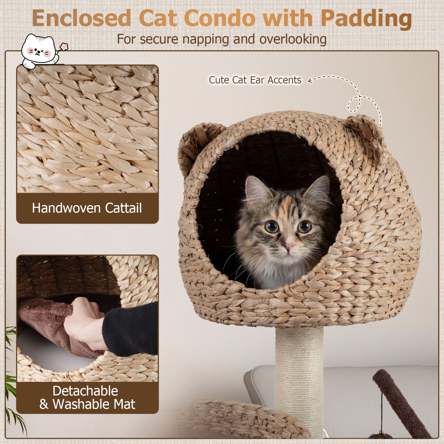 Multi-Level Cat Tree With Condo, Hammock, Rotatable Balls, Brown Cat Trees Condos & Scratchers at Gallery Canada