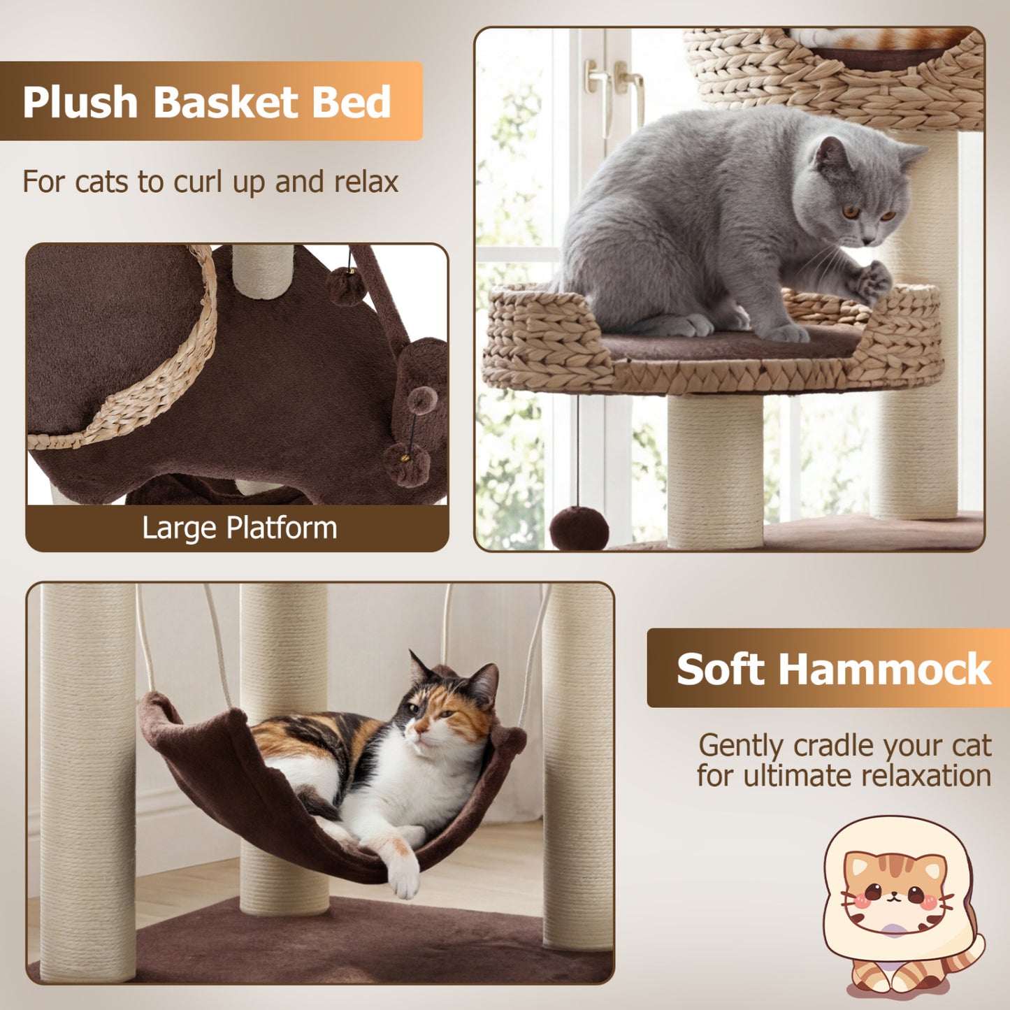 Multi-Level Cat Tree With Condo, Hammock, Rotatable Balls, Brown Cat Trees Condos & Scratchers at Gallery Canada