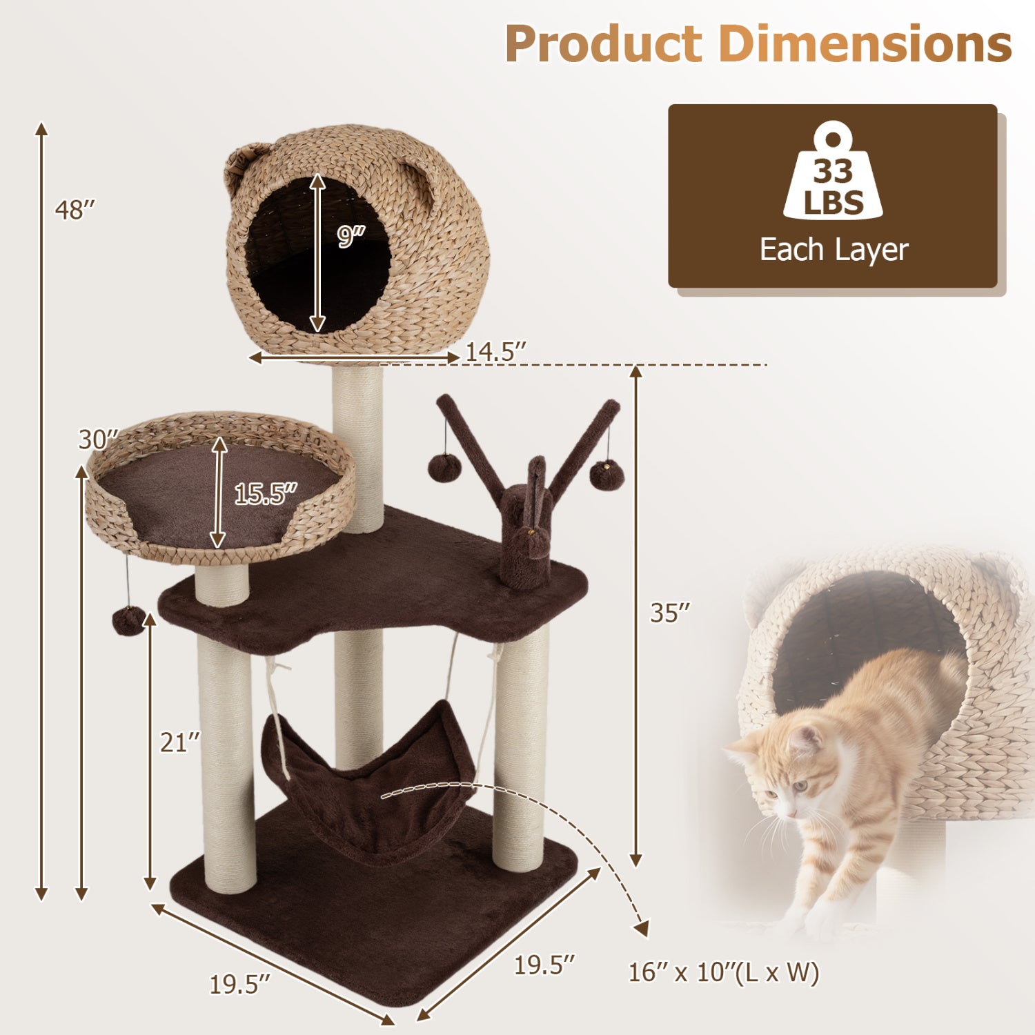 Multi-Level Cat Tree With Condo, Hammock, Rotatable Balls, Brown Cat Trees Condos & Scratchers at Gallery Canada