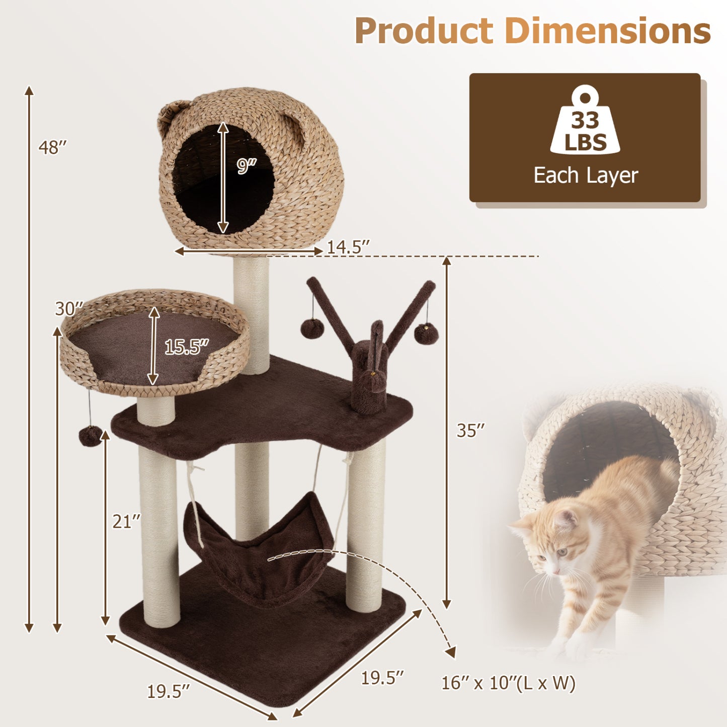 Multi-Level Cat Tree With Condo, Hammock, Rotatable Balls, Brown Cat Trees Condos & Scratchers at Gallery Canada