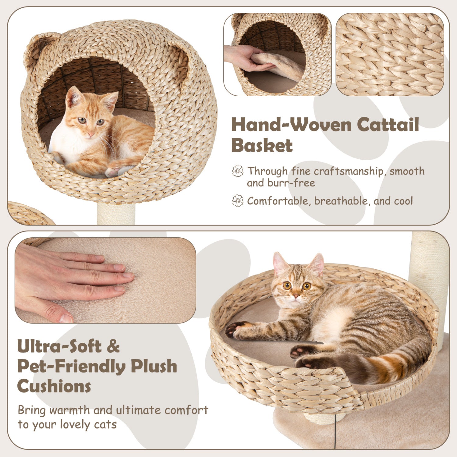 Multi-Level Cat Tree With Condo Hammock, Rotatable Hanging Balls, Natural Cat Trees Condos & Scratchers at Gallery Canada