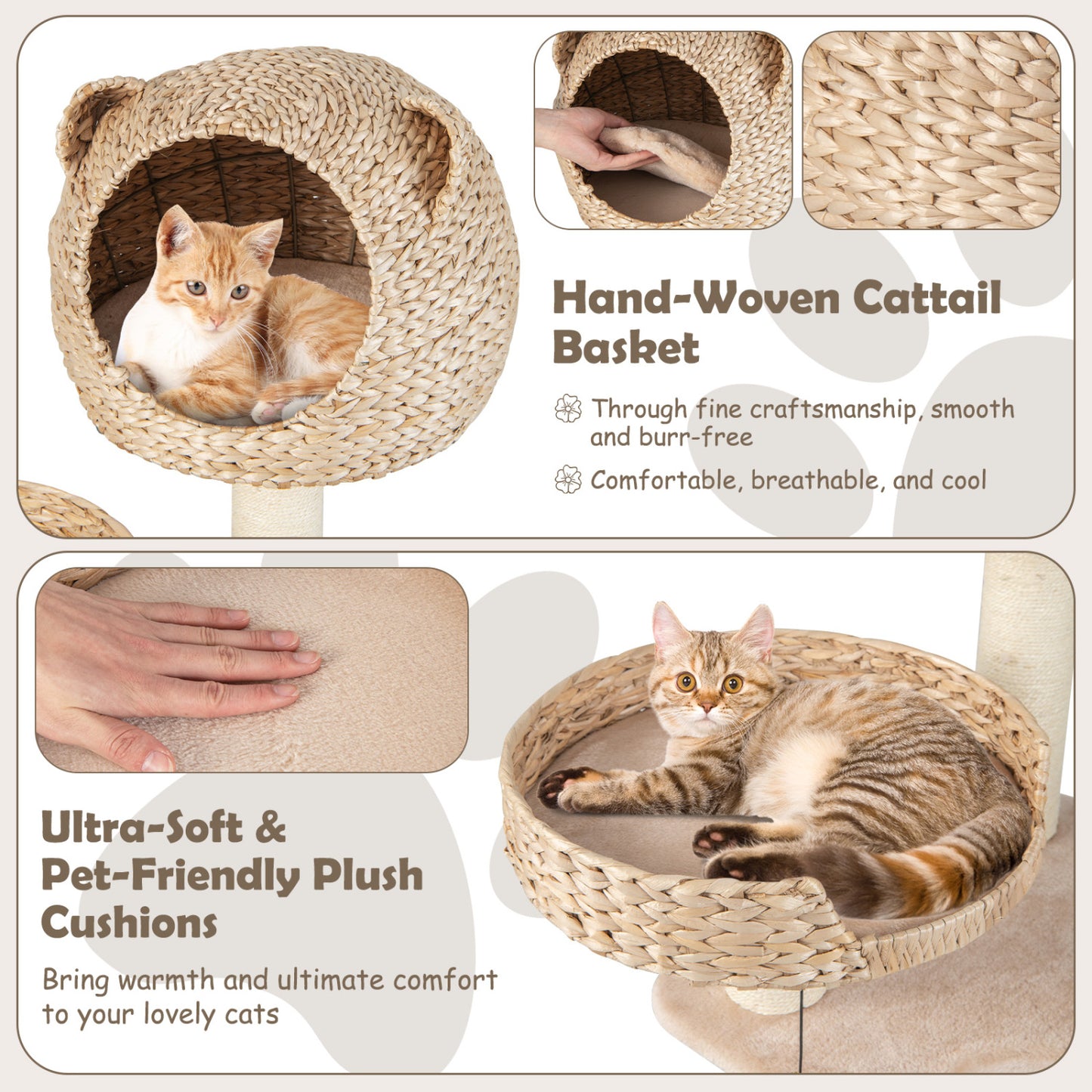 Multi-Level Cat Tree With Condo Hammock, Rotatable Hanging Balls, Natural Cat Trees Condos & Scratchers at Gallery Canada