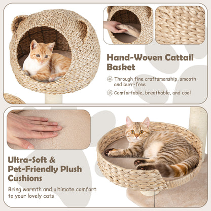 Multi-Level Cat Tree With Condo Hammock, Rotatable Hanging Balls, Natural Cat Trees Condos & Scratchers at Gallery Canada