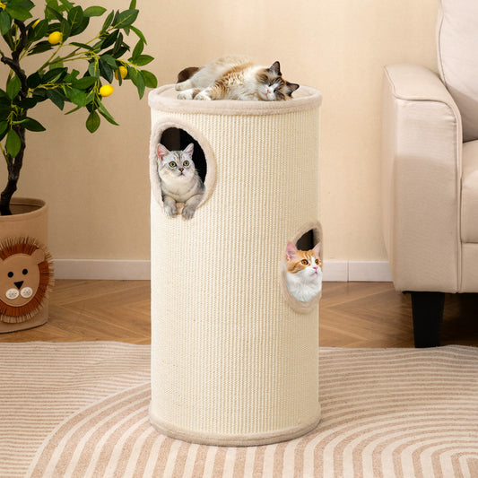 Multi-level Cat House with Sisal Scratching Pad, Beige Cat Houses Beige at Gallery Canada