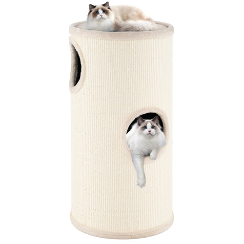 Multi-level Cat House with Sisal Scratching Pad, Beige