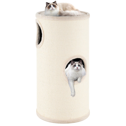 Multi-level Cat House with Sisal Scratching Pad, Beige Cat Houses Beige at Gallery Canada