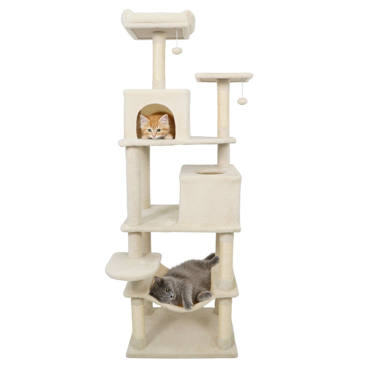 Multi-level Cat Tree Modern Cat Tower with Upholstered Perch and 2 Cat Condo, Beige Cat Trees Condos & Scratchers Beige at Gallery Canada
