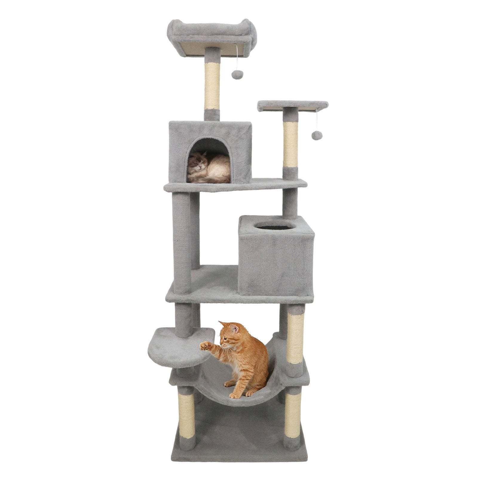Multi-level Cat Tree Modern Cat Tower with Upholstered Perch and 2 Cat Condo, Gray Cat Trees Condos & Scratchers Gray at Gallery Canada
