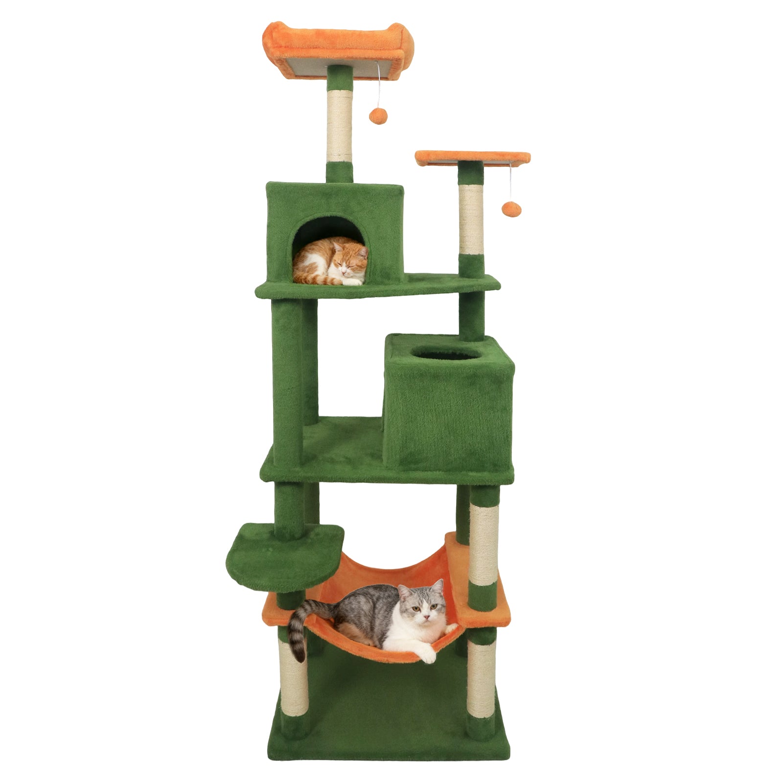 Multi-level Cat Tree Modern Cat Tower with Upholstered Perch and 2 Cat Condo, Green Cat Trees Condos & Scratchers Green at Gallery Canada