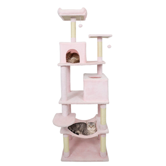 Multi-Level Cat Tree Tower, Upholstered Perch, 2 Condos, Pink Cat Trees Condos & Scratchers Pink at Gallery Canada