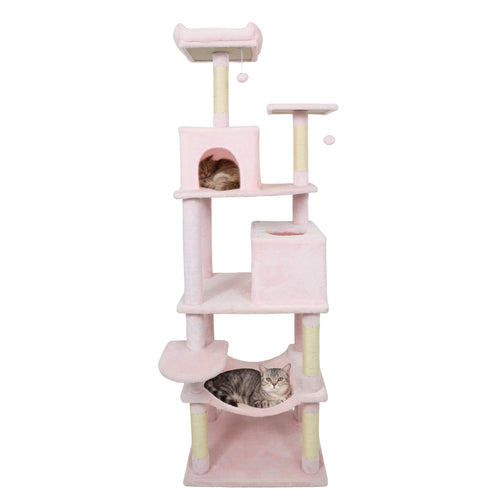 Multi-Level Cat Tree Tower, Upholstered Perch, 2 Condos, Pink