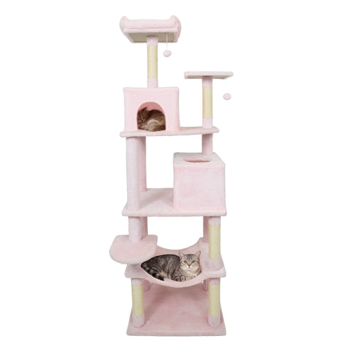 Multi-level Cat Tree Modern Cat Tower with Upholstered Perch and 2 Cat Condo, Pink