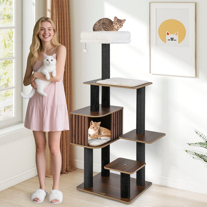 Multi-level Cat Tree for Indoor Cat 59.5 inch Tall Cat Tower with Cushion Top Perch, Brown Cat Trees Condos & Scratchers at Gallery Canada