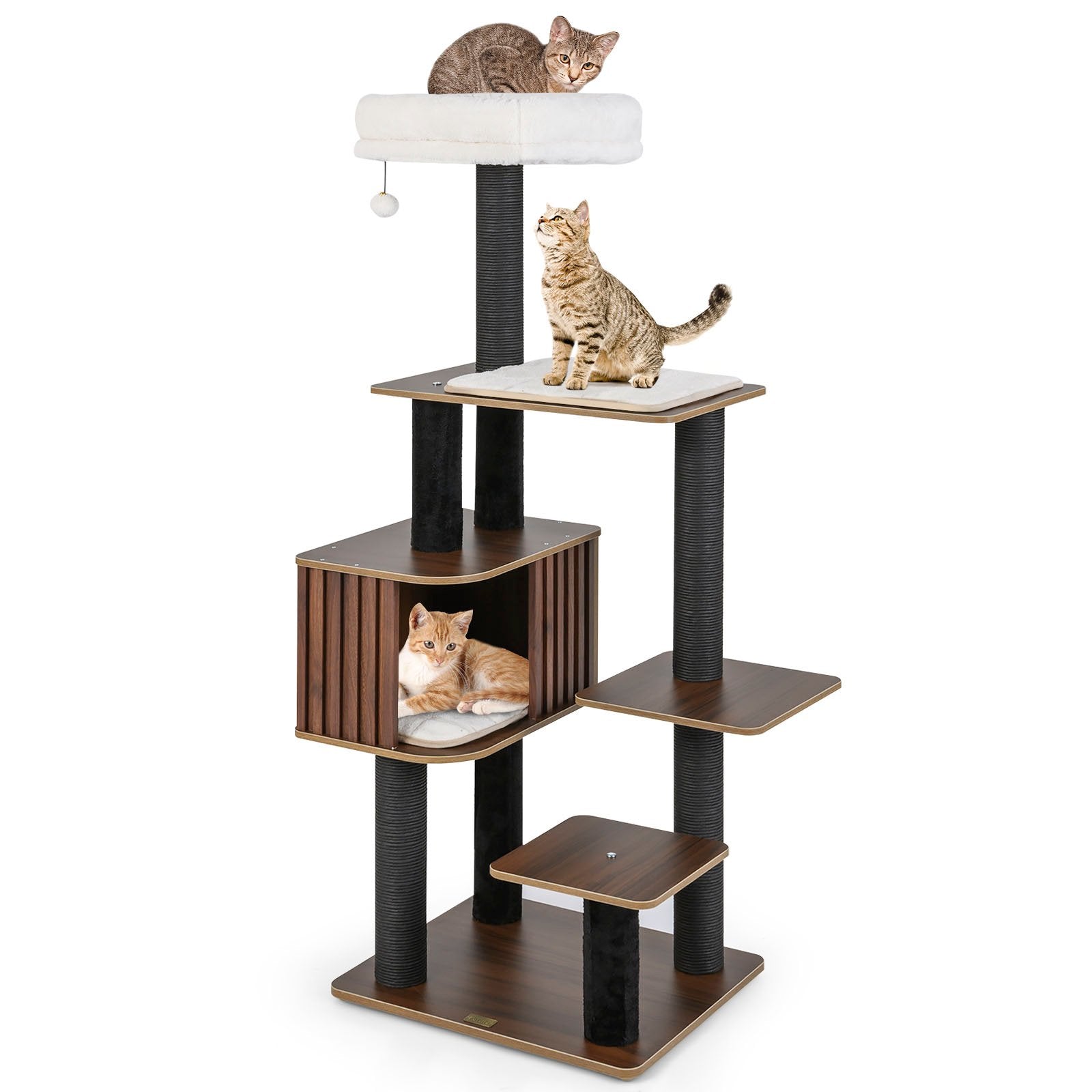 Multi-level Cat Tree for Indoor Cat 59.5 inch Tall Cat Tower with Cushion Top Perch, Brown Cat Trees Condos & Scratchers Brown at Gallery Canada