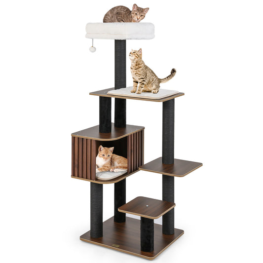 Multi-Level Cat Tree, 59.5 Inch Tall Cat Tower, Brown