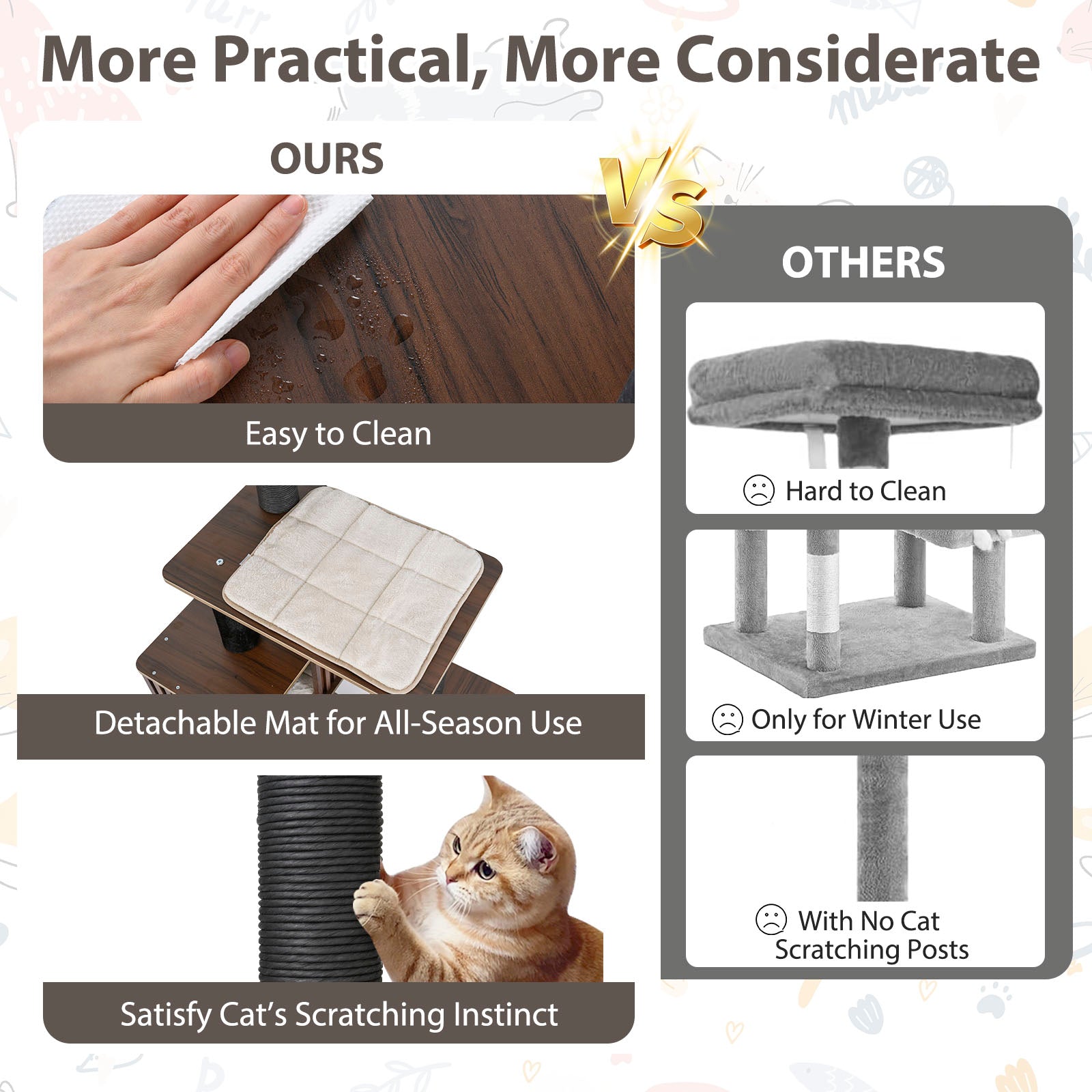 Multi-level Cat Tree for Indoor Cat 59.5 inch Tall Cat Tower with Cushion Top Perch, Brown Cat Trees Condos & Scratchers at Gallery Canada