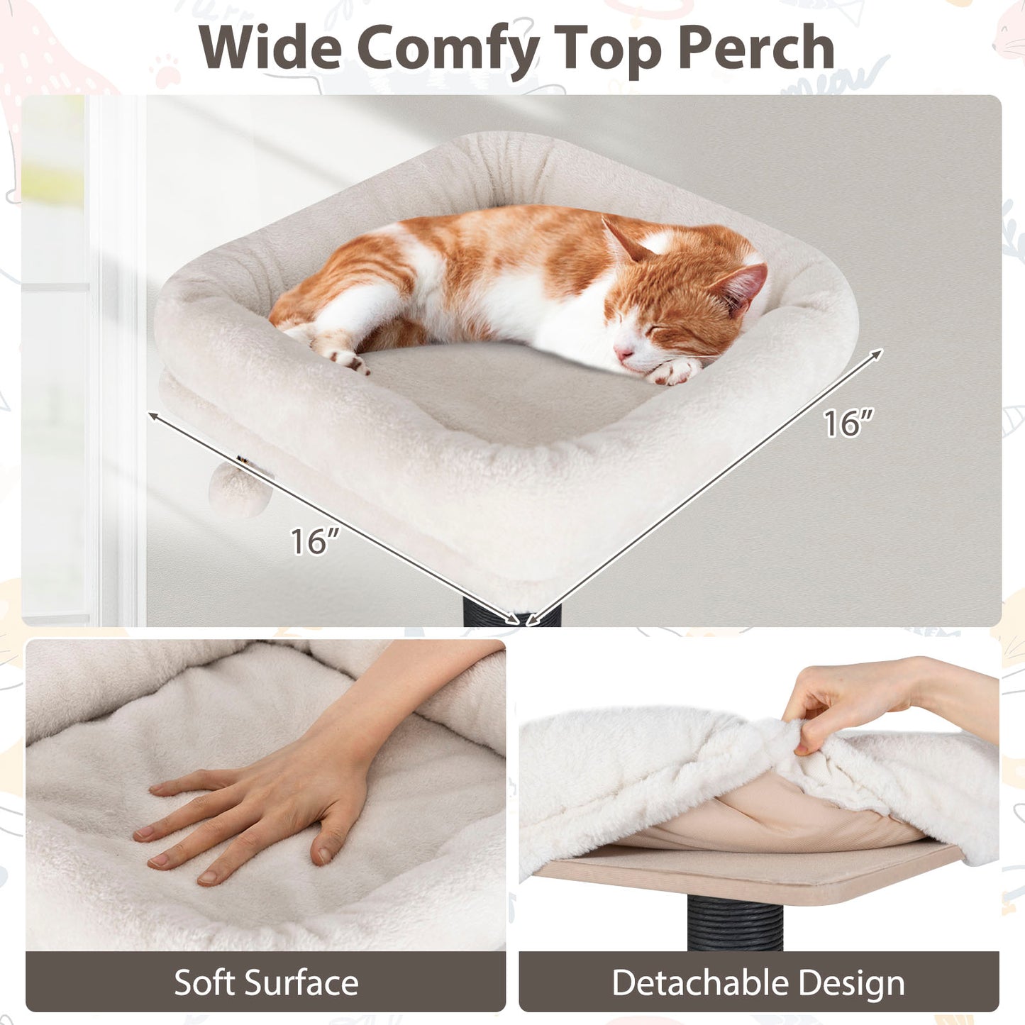 Multi-level Cat Tree for Indoor Cat 59.5 inch Tall Cat Tower with Cushion Top Perch, Brown Cat Trees Condos & Scratchers at Gallery Canada