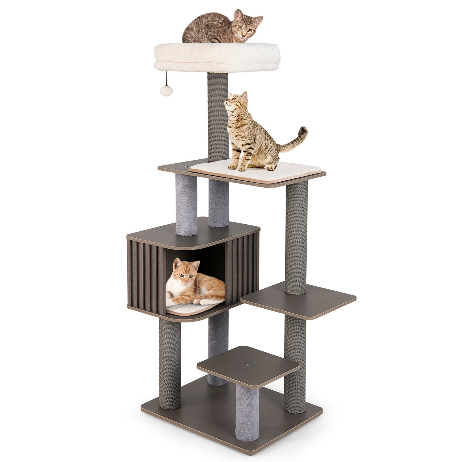 Multi-level Cat Tree for Indoor Cat 59.5 inch Tall Cat Tower with Cushion Top Perch, Gray Cat Trees Condos & Scratchers Gray at Gallery Canada