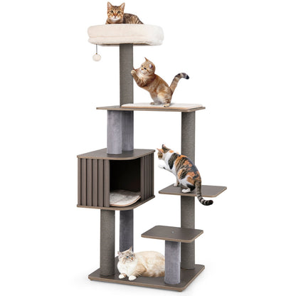 Multi-level Cat Tree for Indoor Cat 59.5 inch Tall Cat Tower with Cushion Top Perch, Gray Cat Trees Condos & Scratchers at Gallery Canada