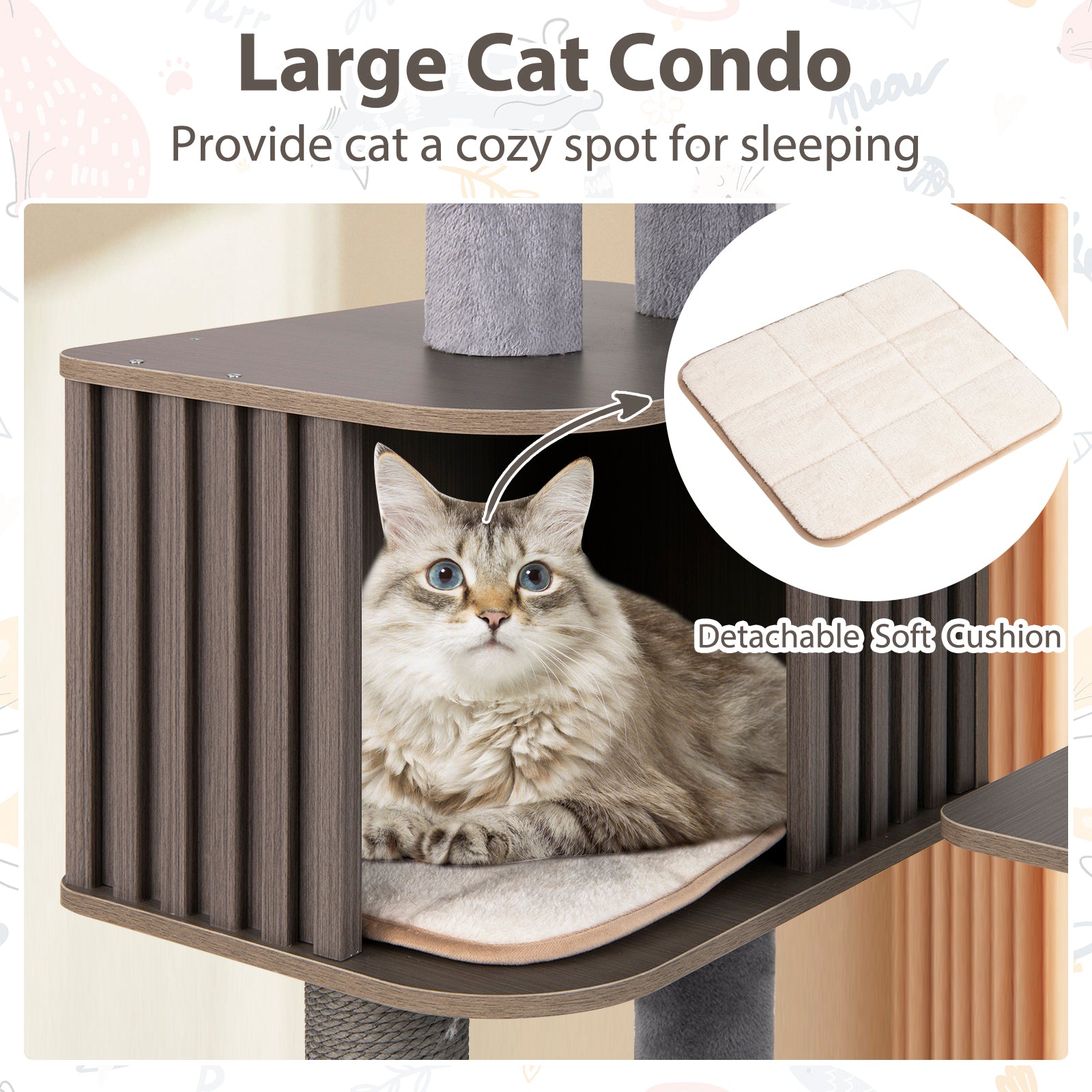 Multi-level Cat Tree for Indoor Cat 59.5 inch Tall Cat Tower with Cushion Top Perch, Gray Cat Trees Condos & Scratchers at Gallery Canada