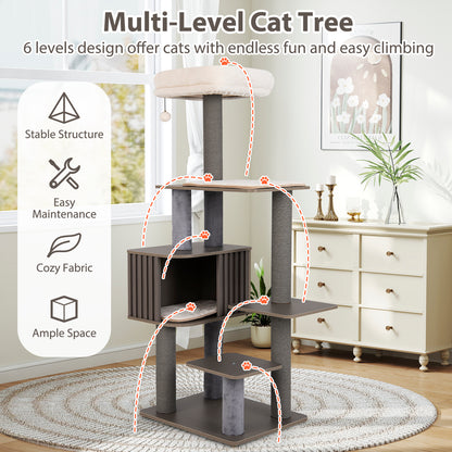 Multi-level Cat Tree for Indoor Cat 59.5 inch Tall Cat Tower with Cushion Top Perch, Gray Cat Trees Condos & Scratchers at Gallery Canada