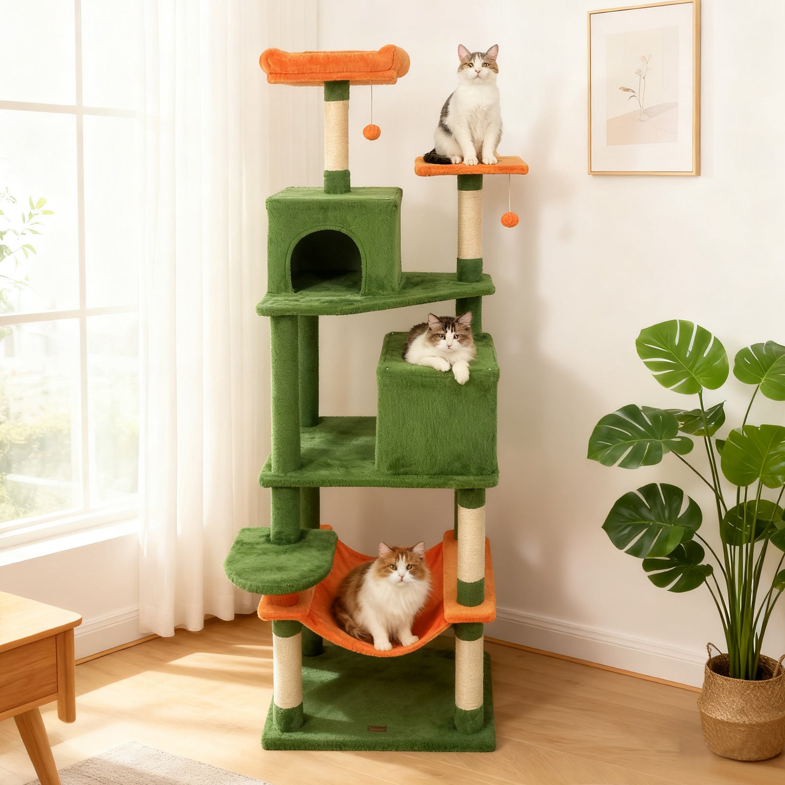 Multi-Level Cat Tree, Modern Cat Tower, Upholstered Perch, 2 Cat Condo, Green Cat Trees Condos & Scratchers at Gallery Canada