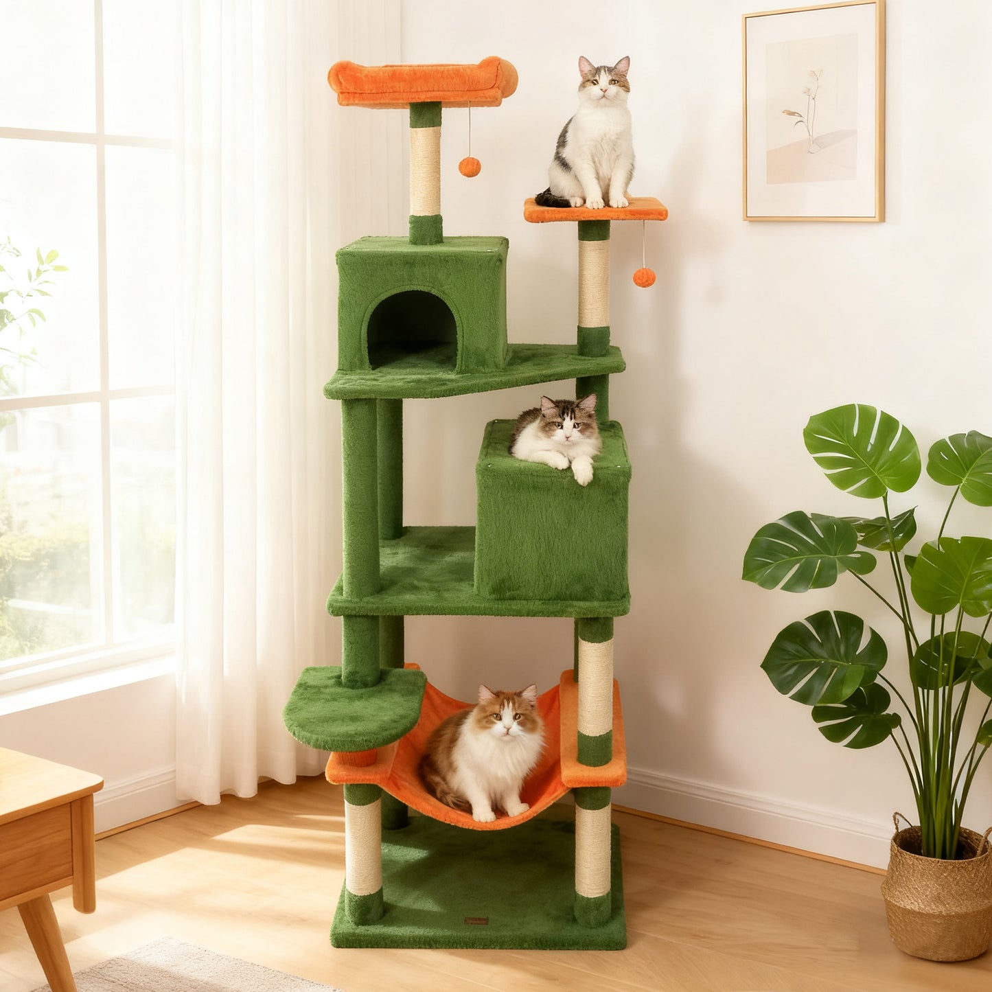 Multi-Level Cat Tree, Modern Cat Tower, Upholstered Perch, 2 Cat Condo, Green Cat Trees Condos & Scratchers at Gallery Canada