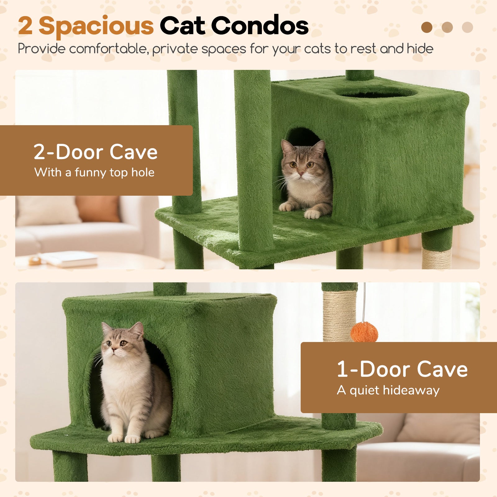 Multi-Level Cat Tree, Modern Cat Tower, Upholstered Perch, 2 Cat Condo, Green Cat Trees Condos & Scratchers at Gallery Canada