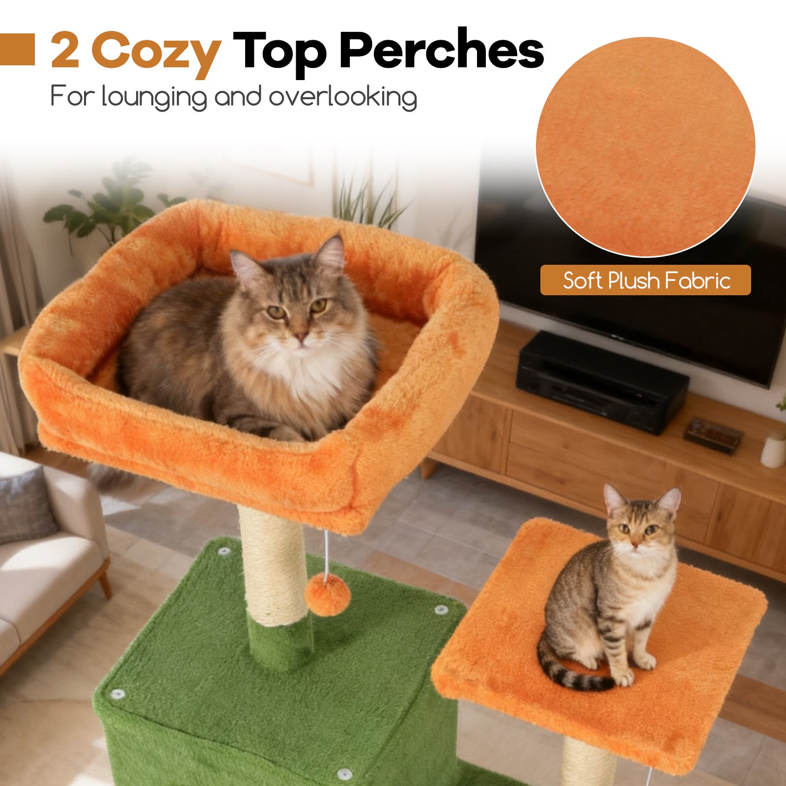 Multi-Level Cat Tree, Modern Cat Tower, Upholstered Perch, 2 Cat Condo, Green Cat Trees Condos & Scratchers at Gallery Canada