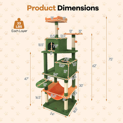 Multi-Level Cat Tree, Modern Cat Tower, Upholstered Perch, 2 Cat Condo, Green Cat Trees Condos & Scratchers at Gallery Canada