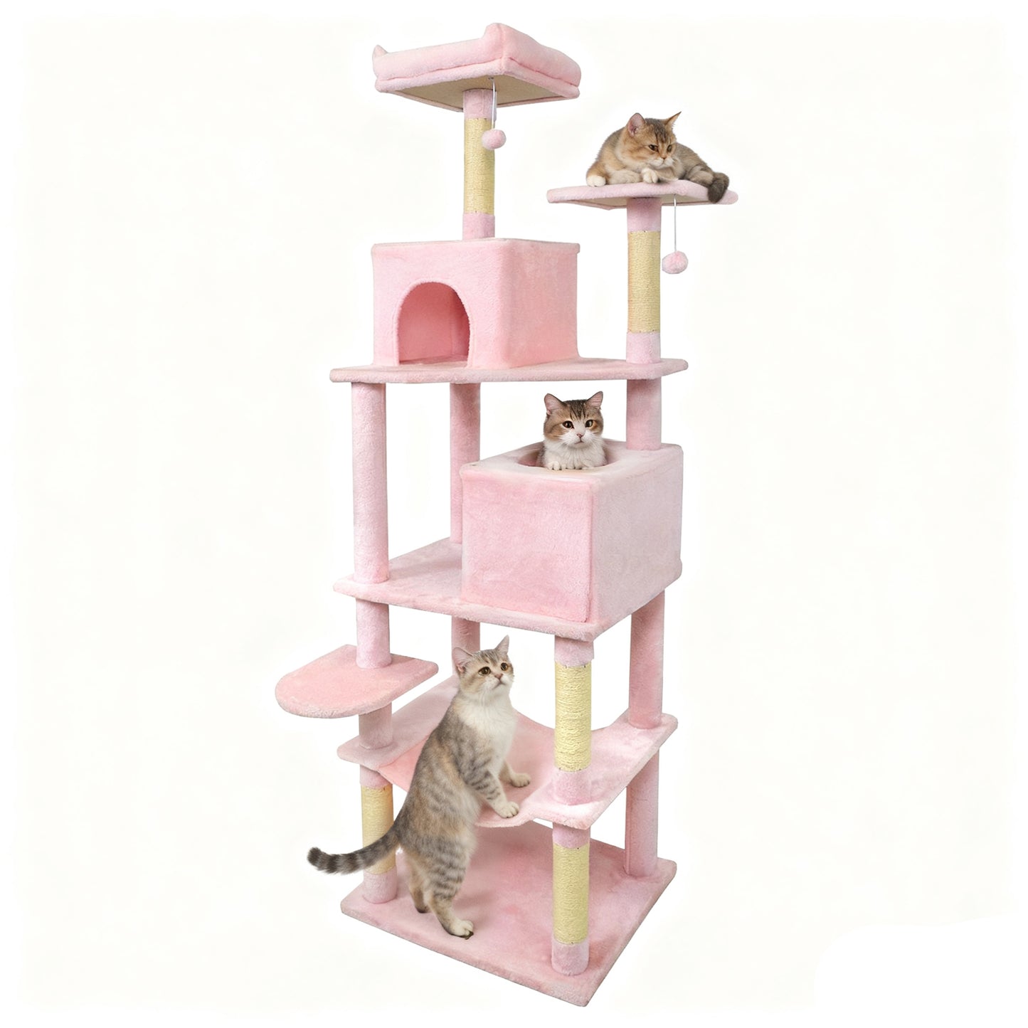 Multi-Level Cat Tree Tower, Upholstered Perch, 2 Condos, Pink Cat Trees Condos & Scratchers at Gallery Canada