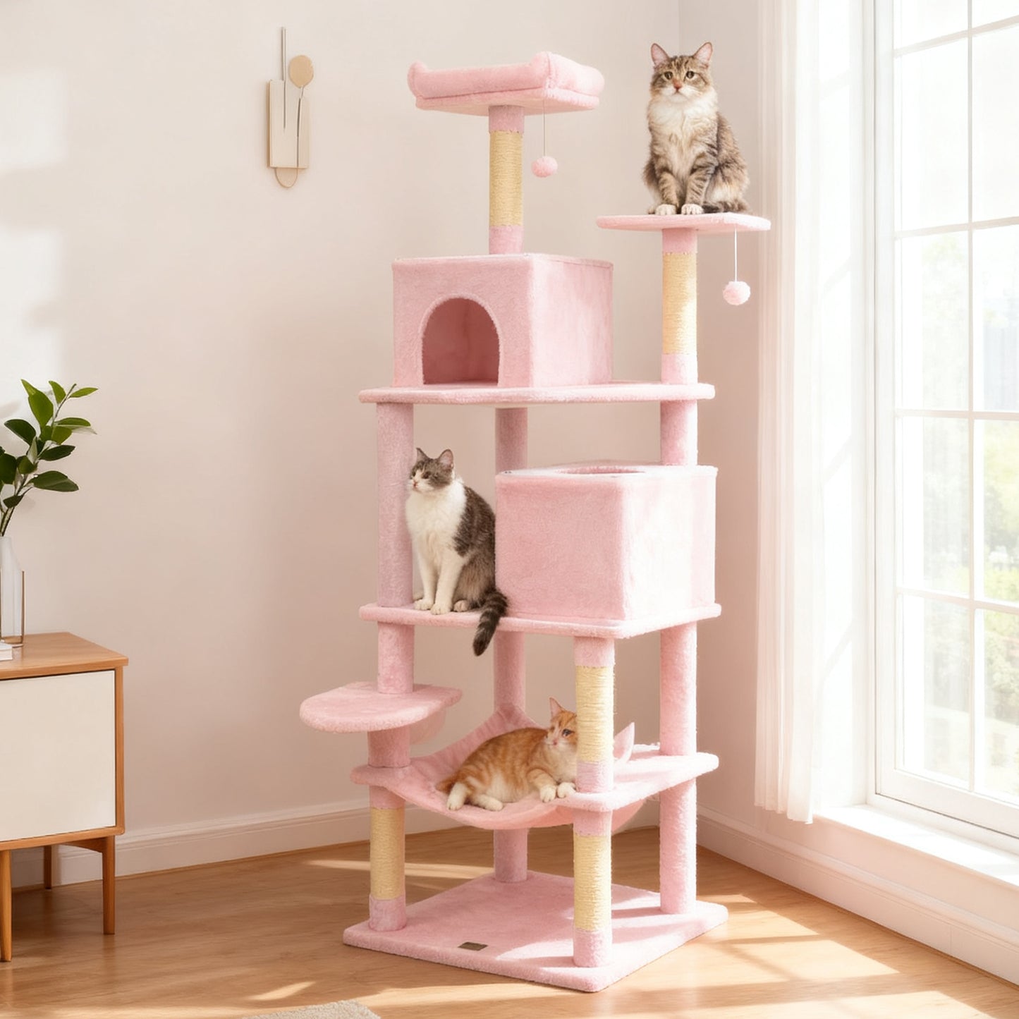 Multi-Level Cat Tree Tower, Upholstered Perch, 2 Condos, Pink Cat Trees Condos & Scratchers at Gallery Canada