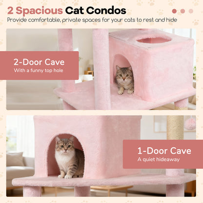 Multi-Level Cat Tree Tower, Upholstered Perch, 2 Condos, Pink Cat Trees Condos & Scratchers at Gallery Canada