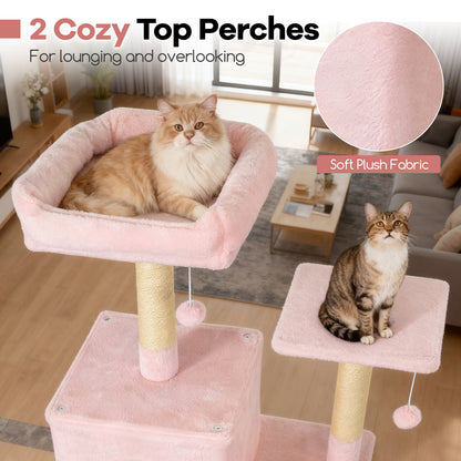 Multi-Level Cat Tree Tower, Upholstered Perch, 2 Condos, Pink Cat Trees Condos & Scratchers at Gallery Canada