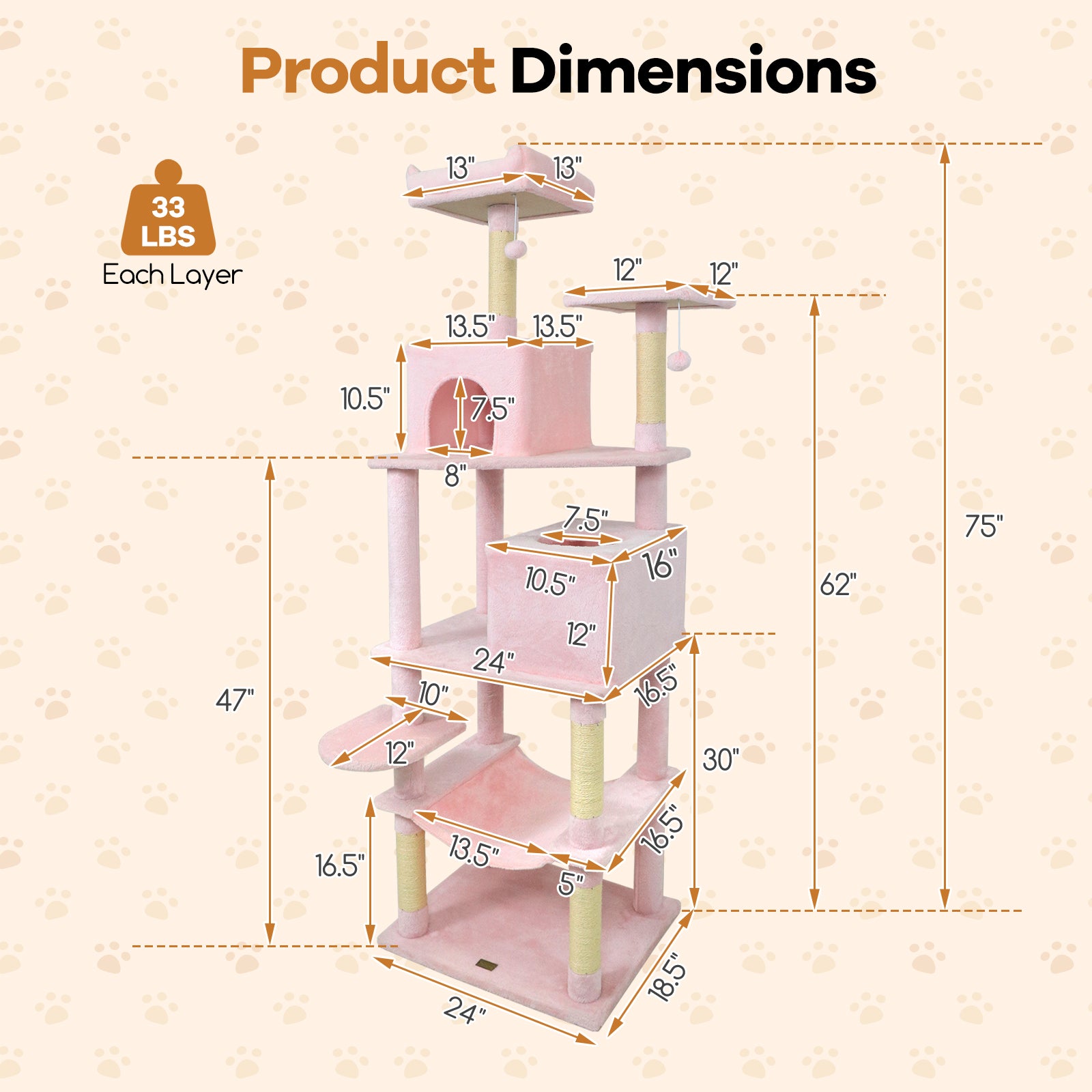 Multi-Level Cat Tree Tower, Upholstered Perch, 2 Condos, Pink Cat Trees Condos & Scratchers at Gallery Canada
