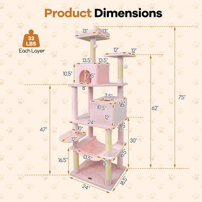 Multi-Level Cat Tree Tower, Upholstered Perch, 2 Condos, Pink Cat Trees Condos & Scratchers at Gallery Canada