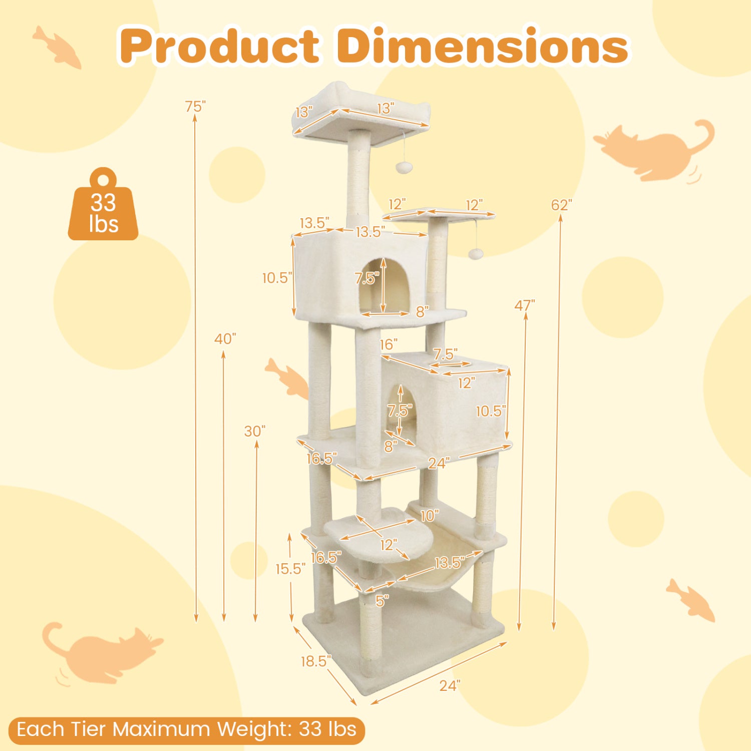 Multi-Level Cat Tree With Upholstered Perch, 2 Condos, Beige Cat Trees Condos & Scratchers at Gallery Canada