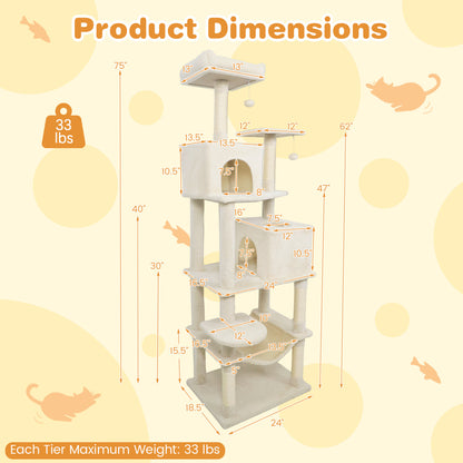 Multi-Level Cat Tree With Upholstered Perch, 2 Condos, Beige Cat Trees Condos & Scratchers at Gallery Canada