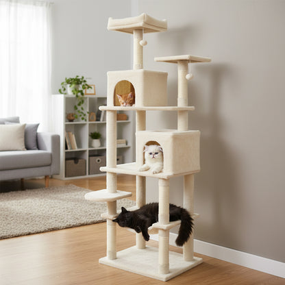 Multi-Level Cat Tree With Upholstered Perch, 2 Condos, Beige Cat Trees Condos & Scratchers at Gallery Canada