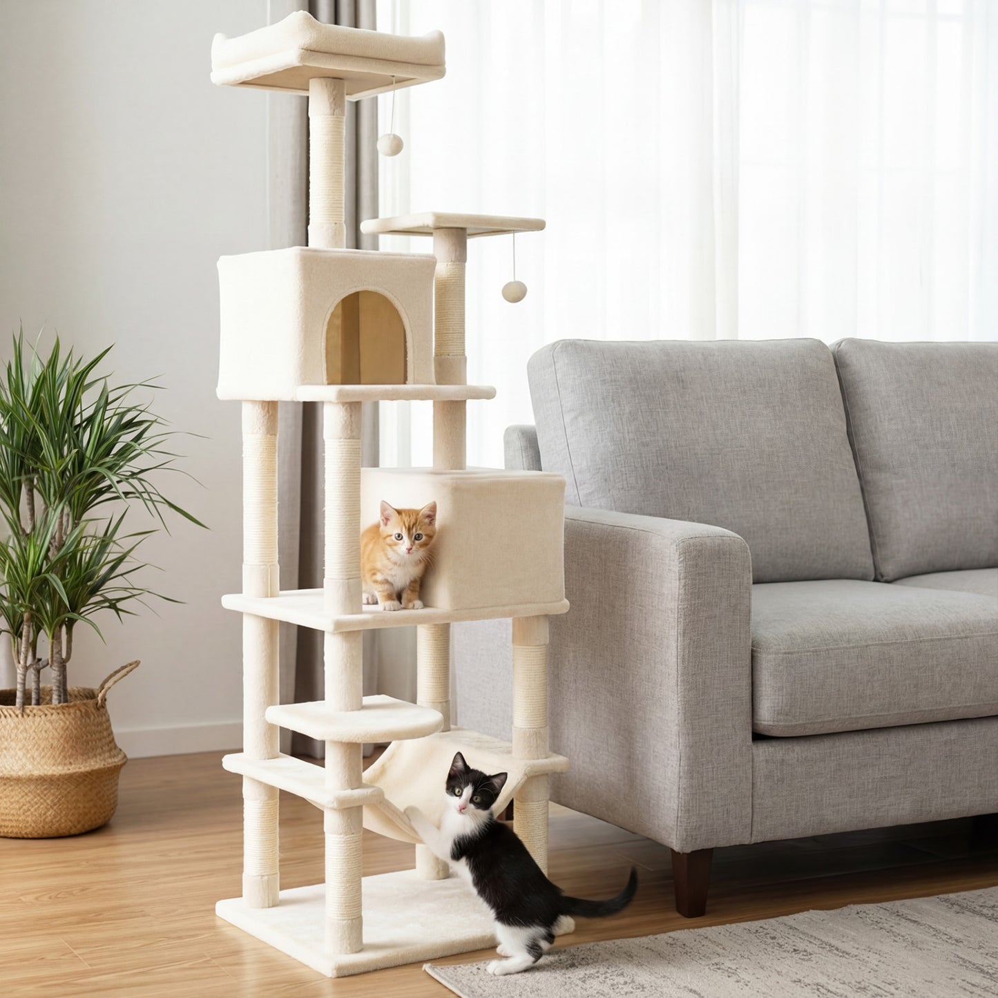 Multi-Level Cat Tree With Upholstered Perch, 2 Condos, Beige Cat Trees Condos & Scratchers at Gallery Canada