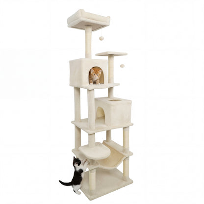 Multi-Level Cat Tree With Upholstered Perch, 2 Condos, Beige Cat Trees Condos & Scratchers at Gallery Canada