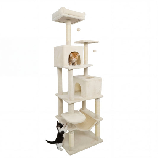 Multi-Level Cat Tree With Upholstered Perch, 2 Condos, Beige Cat Trees Condos & Scratchers Beige at Gallery Canada