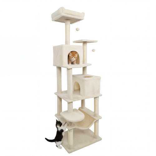 Multi-Level Cat Tree With Upholstered Perch, 2 Condos, Beige