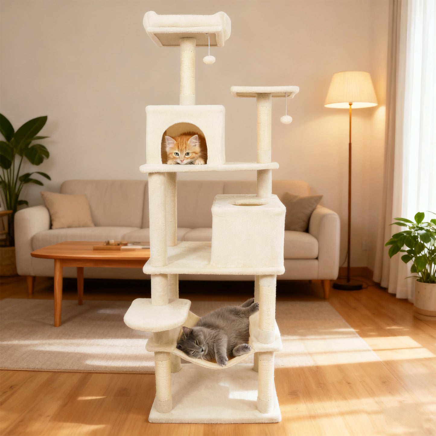 Multi-Level Cat Tree With Upholstered Perch, 2 Condos, Beige Cat Trees Condos & Scratchers at Gallery Canada