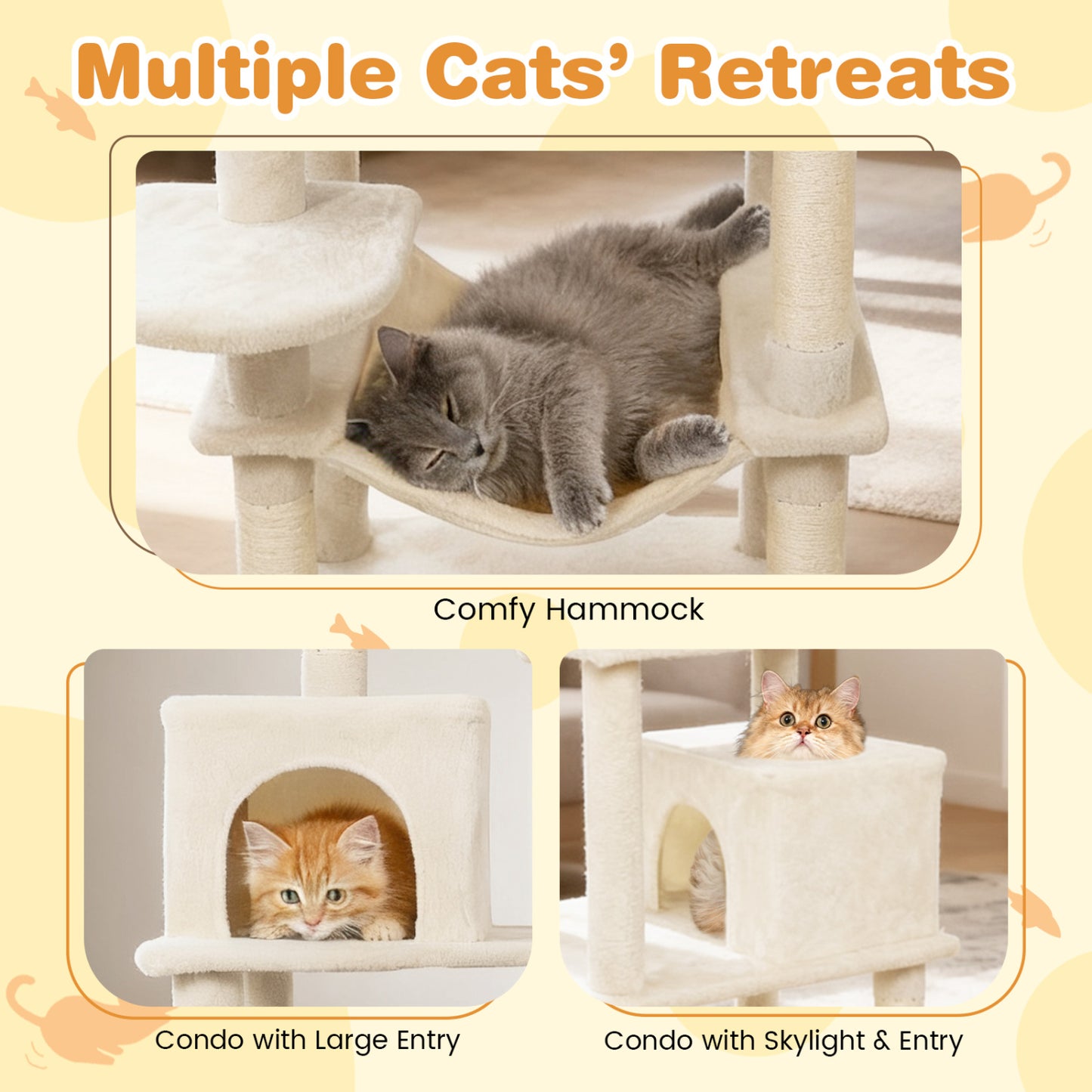 Multi-Level Cat Tree With Upholstered Perch, 2 Condos, Beige Cat Trees Condos & Scratchers at Gallery Canada