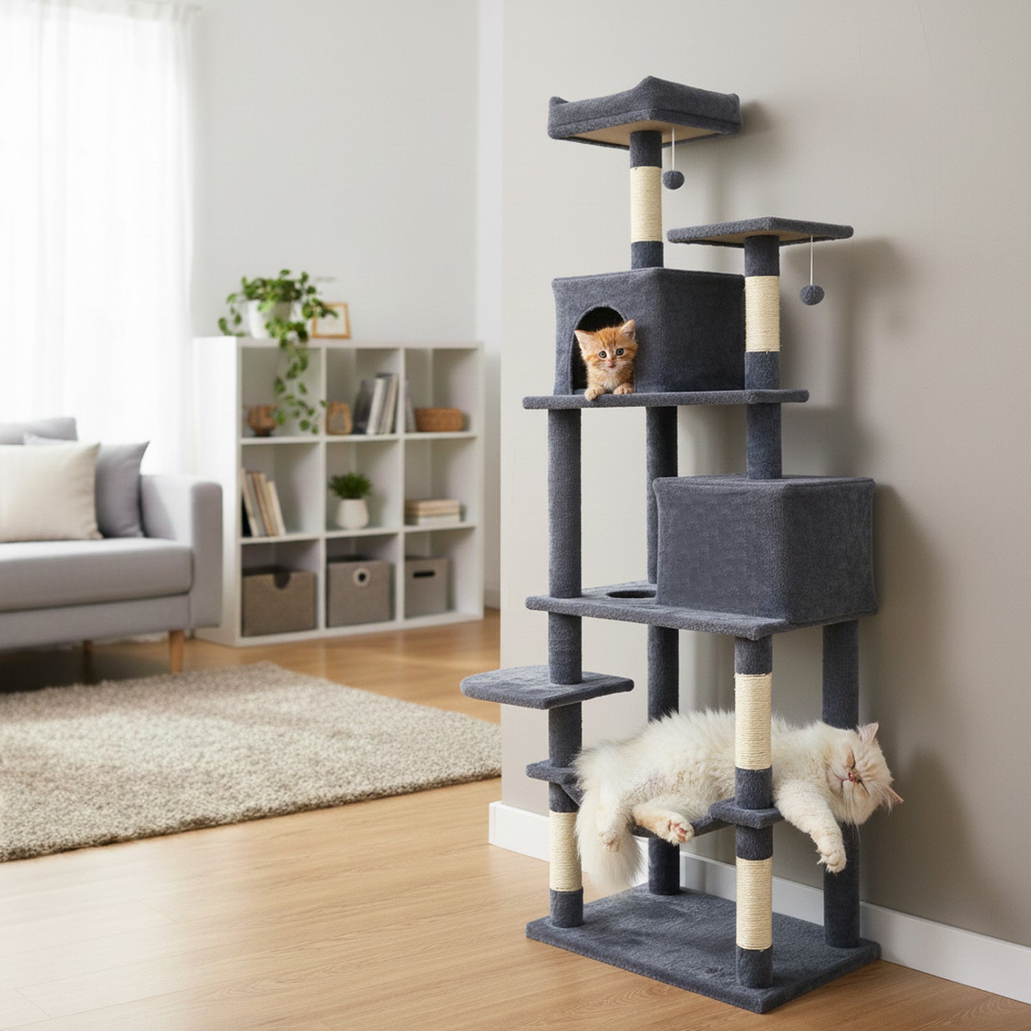 Modern Cat Tree, Multi-Level Tower With Upholstered Perch, 2 Condos, Dark Gray Cat Trees Condos & Scratchers at Gallery Canada