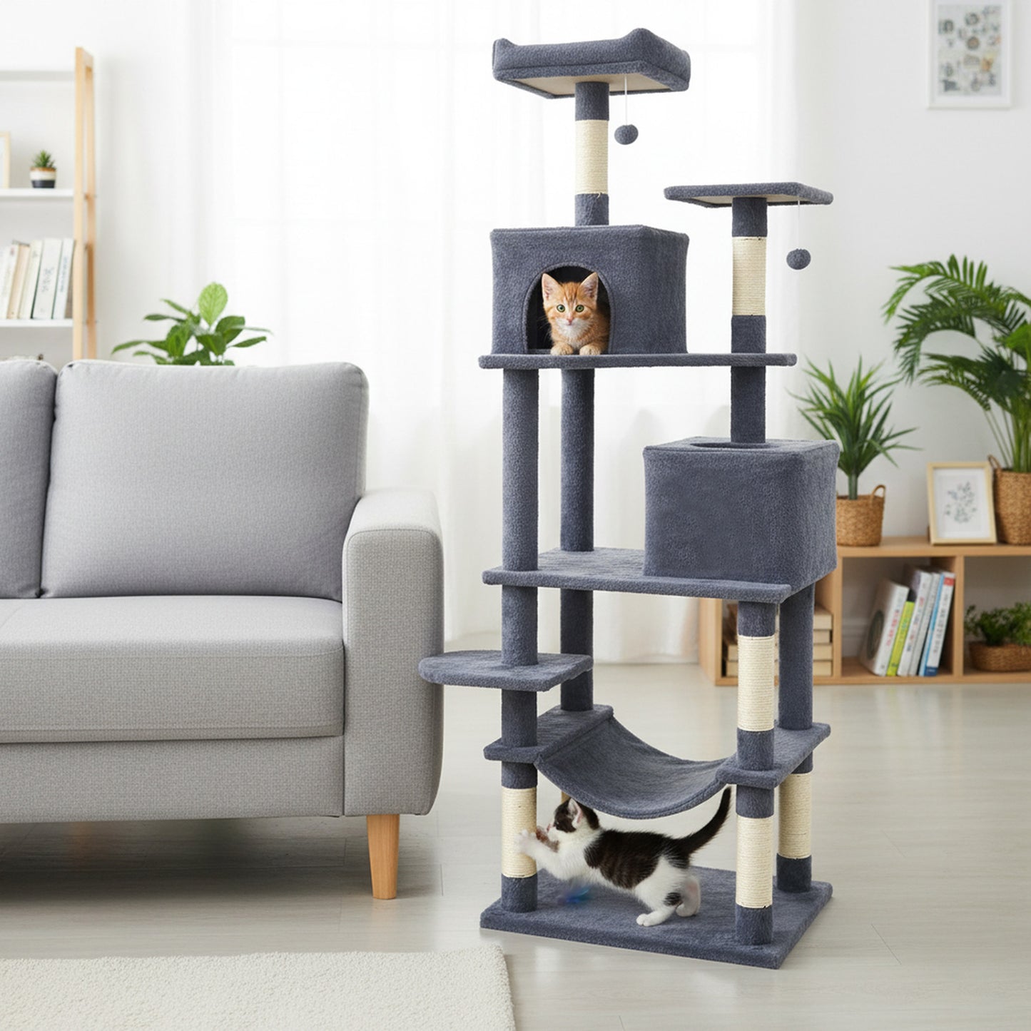 Modern Cat Tree, Multi-Level Tower With Upholstered Perch, 2 Condos, Dark Gray Cat Trees Condos & Scratchers at Gallery Canada