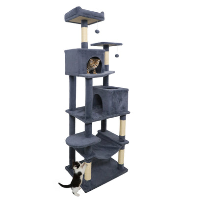 Modern Cat Tree, Multi-Level Tower With Upholstered Perch, 2 Condos, Dark Gray Cat Trees Condos & Scratchers Dark Gray at Gallery Canada