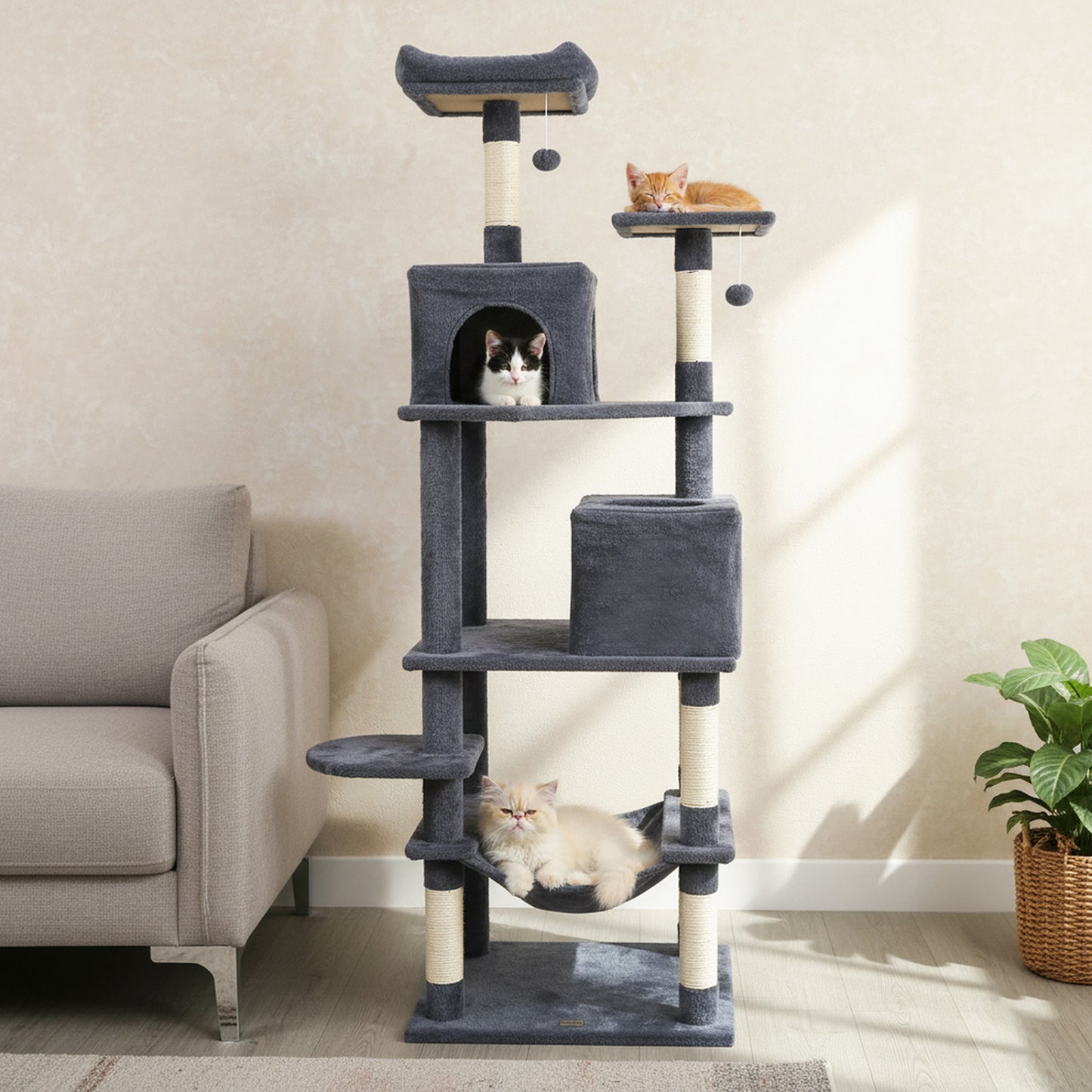 Modern Cat Tree, Multi-Level Tower With Upholstered Perch, 2 Condos, Dark Gray Cat Trees Condos & Scratchers at Gallery Canada